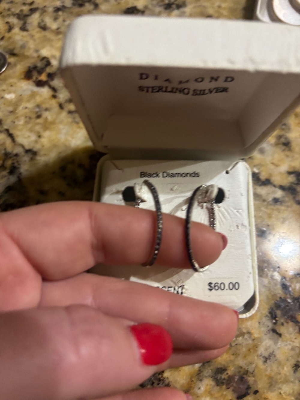 Black diamond hoops on sterling silver